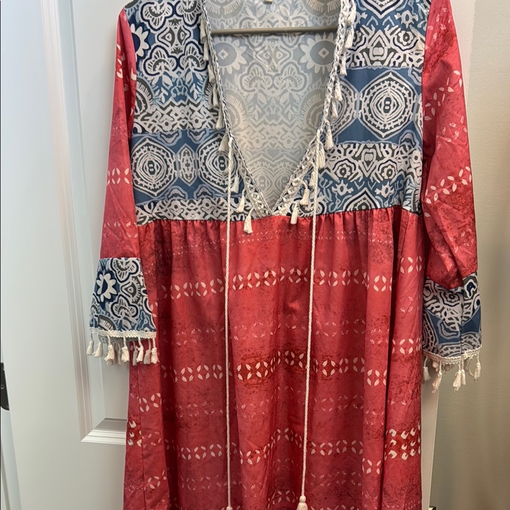 Bohemian Red and Blue Patterned Dress